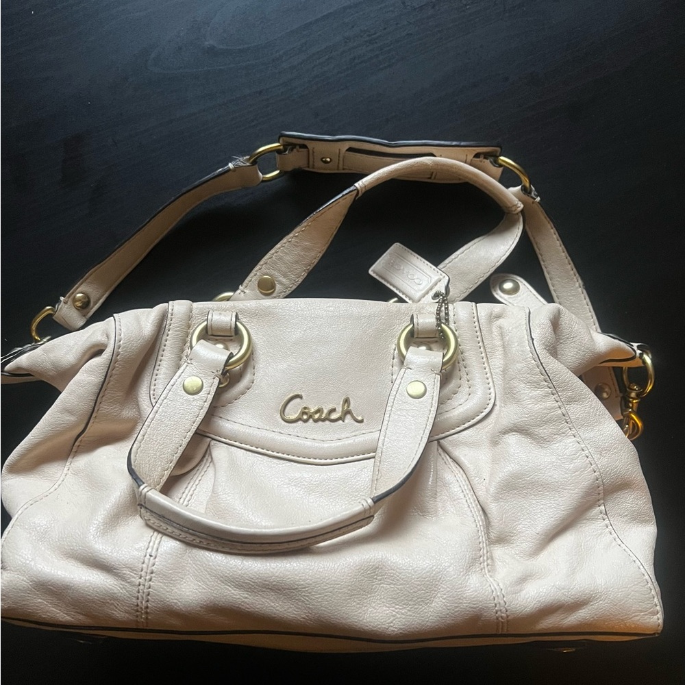 Cream Coach Leather Top Handle Bag